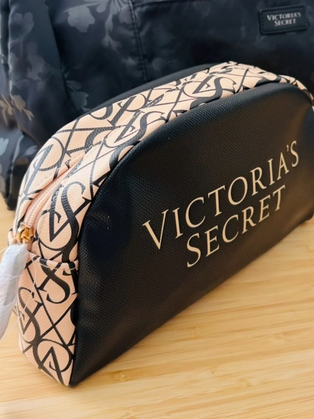 Victoria's Secret Black & Cream Logo Cosmetic Pouch Case